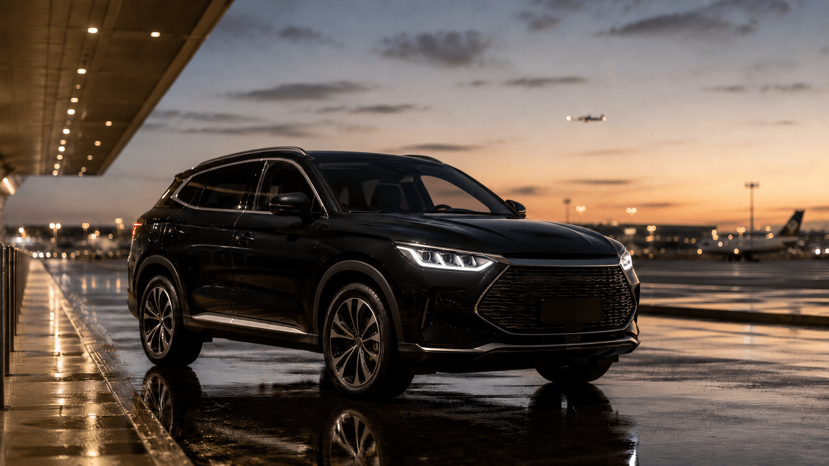SUV executivo no desembarque do aeroporto, ao amanhecer
